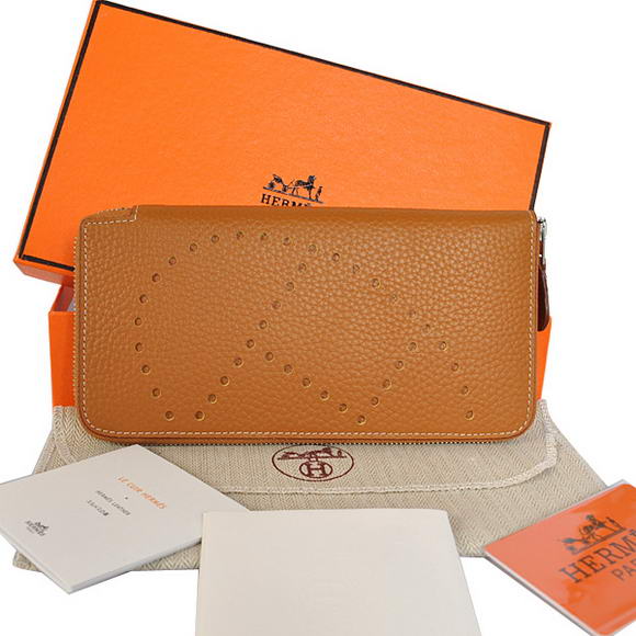 1:1 Quality Hermes Evelyn Long Wallet Zip Purse A808 Camel Replica - Click Image to Close